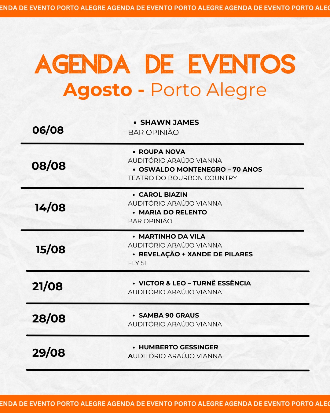 Agenda de eventos Agosto